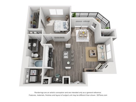 Floor plan for 1 bed, 1 bath, 991 sqft